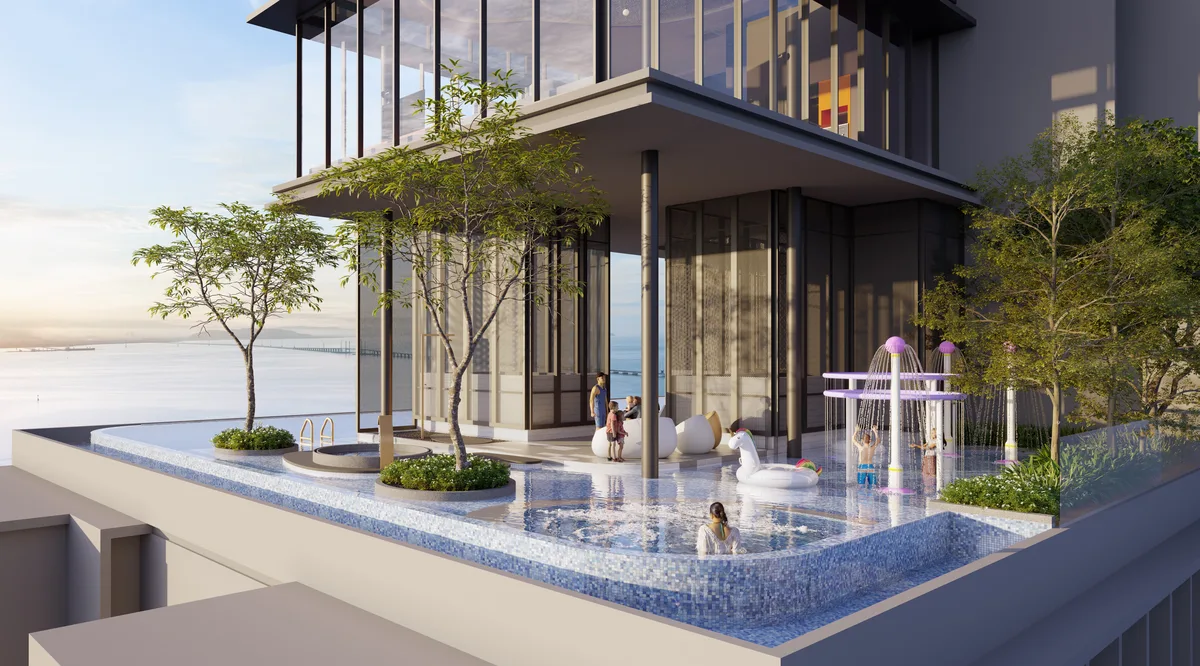 Infinity pool at The Lighthauz overlooking the Penang strait